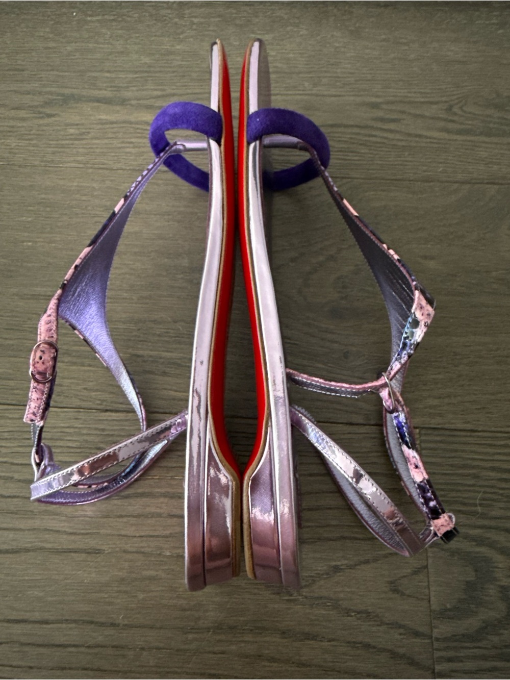 Christian Louboutin Purple Snake Skin Strappy Flat Sandals. Like New - Picture 9 of 10